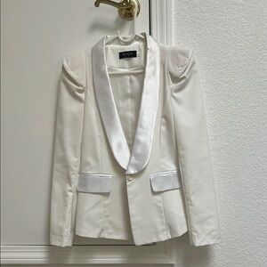 Elegant White Satin Lapel Blazer